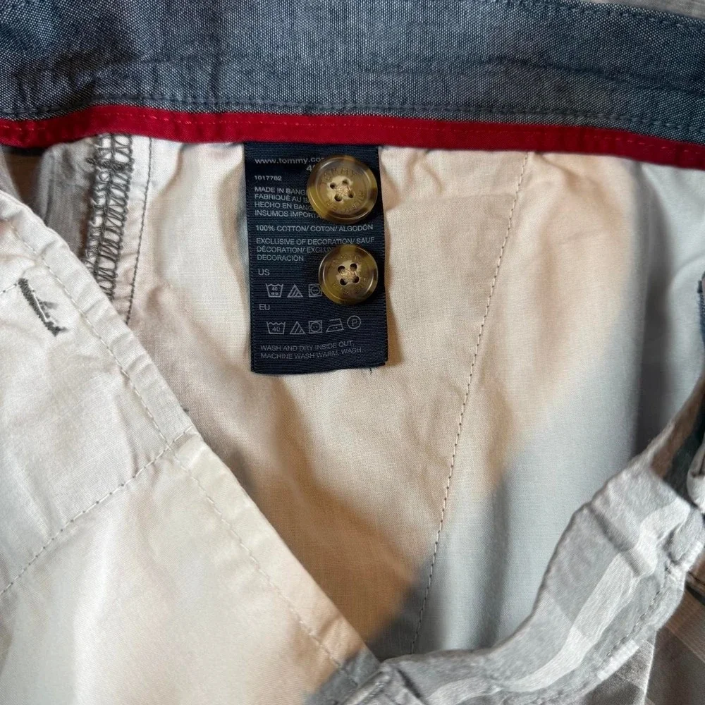 Tommy Hilfiger Mens Grey White Gingham Plaid Cotton Chino Shorts Size 40